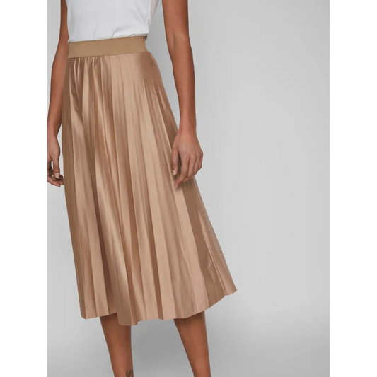 Vila Silky Pleated Skirt | Champagne