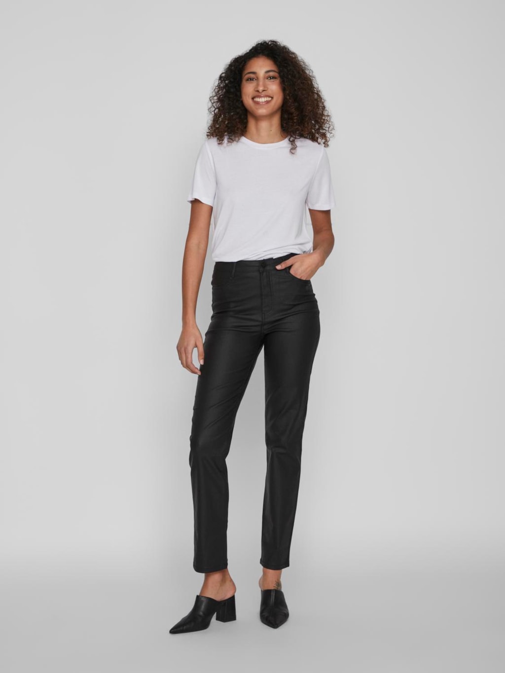 VILA coated straight leg pants