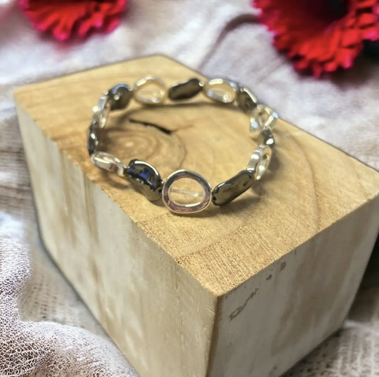 Pebble & Hoop Boho Silver Bracelet