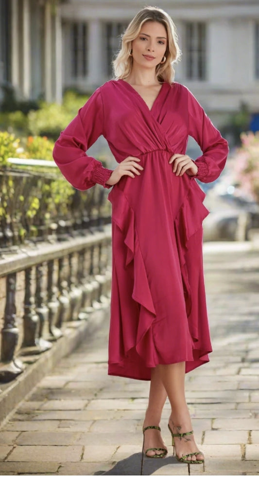 Satin Festive Fuscia Evening Dress