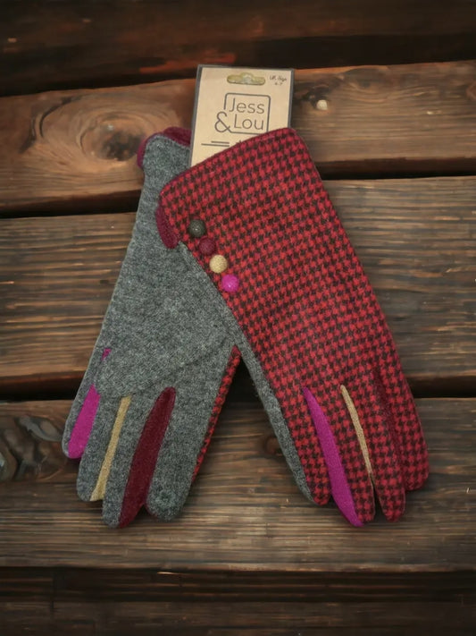 Red Houndtooth Gloves