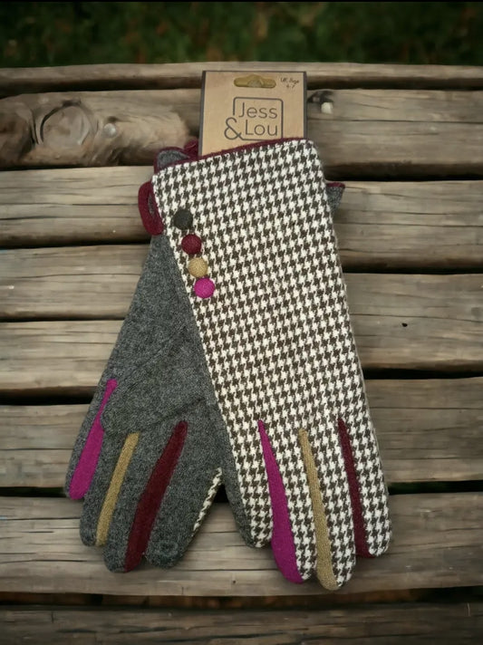 Houndtooth Black Gloves