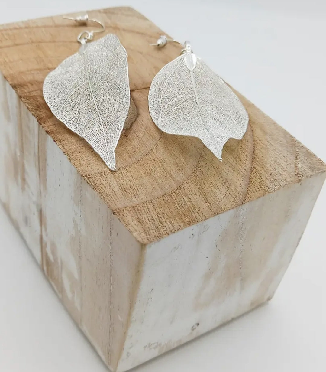 Hollow Leaf Silver Earrings