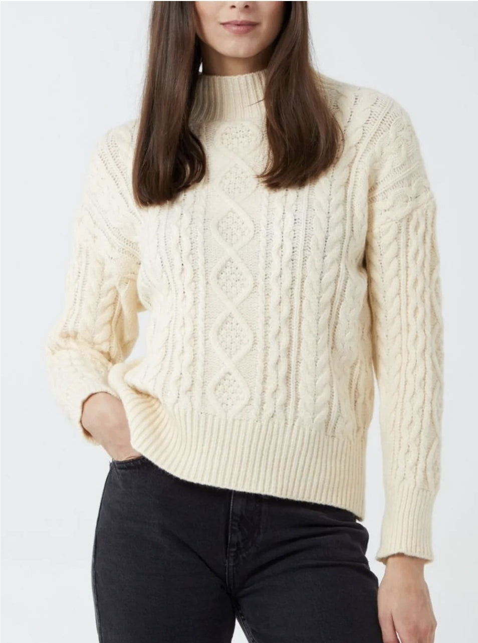 Ivory High Neck Cable Knit Jumper One size 8~16