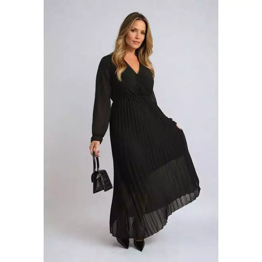 Pleated V Neck Maxi Dress