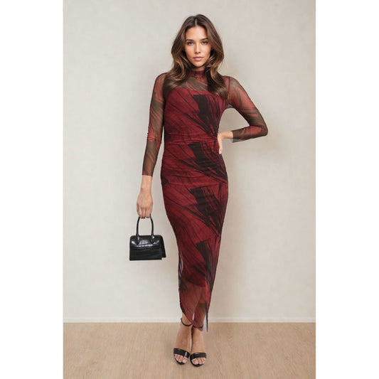 Burgundy Ali Mesh Dress